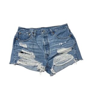 Levi Strauss 501 Denim Cut Off Shorts Light Wash Distressed Ripped Size 33